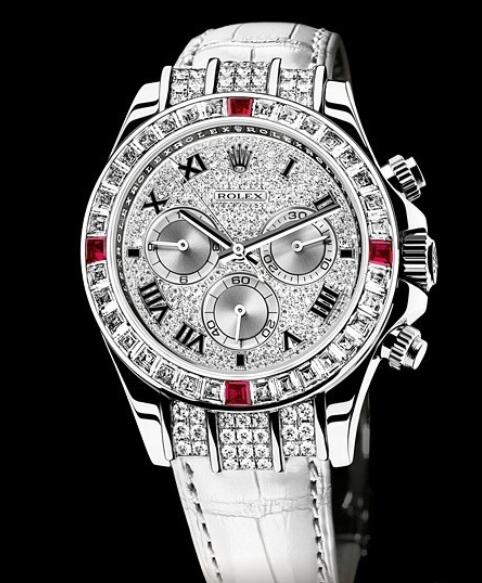 Replica Rolex Watches for Women Watch Rolex Cosmograph Daytona Oyster Perpetual 116599 4RU White Gold - Paved Dial - Bezel set with Diamonds and Rubies